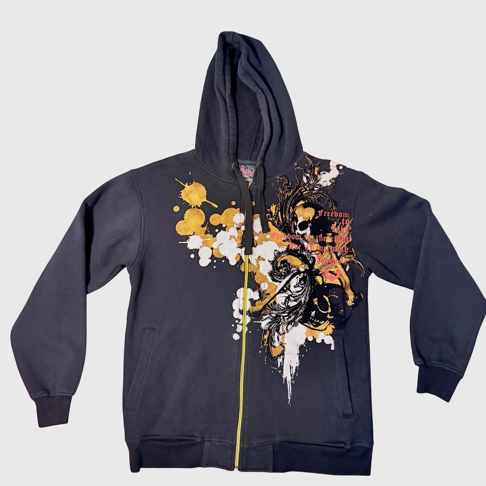 VTG Southpole Y2K Black Graphic Hoodie Full Zip Authentic SZ S 90s